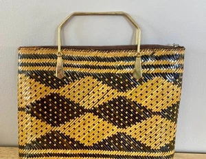 Tiruray Woven Bamboo Clutch Vintage Philippine Tribe Zipper Pouch - Picture 1 of 3
