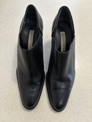 Y2K апостроф черный кожаный заостренный носок блок каблуки 7,5 - Изображение 1 из 4