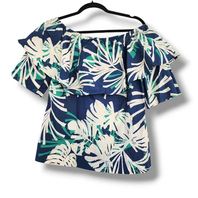 Alpha Studio Nuevo con Etiquetas Top Boho 100% Algodón Volantes Top Tropical Talla 40/M Azul Blanco Foto 1 de 4