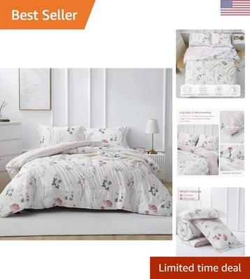 Chic Juego de Ropa de Cama Edredón Doble - Edredón Reversible Floral Ligero y Falsa Foto 1 de 4