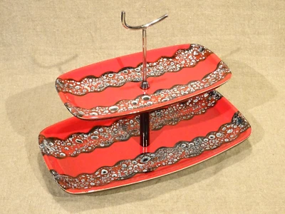 Ancien présentoir serviteur  céramique rouge lave  60's 70's  centre de table - Photo 1/4