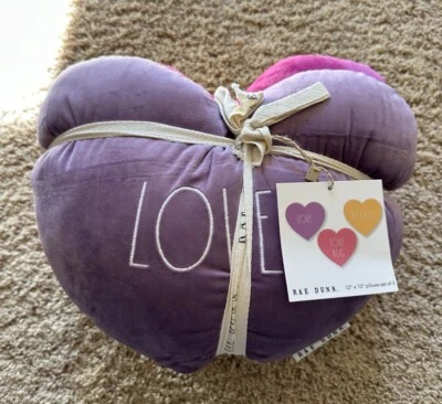 NEW Rae Dunn Valentines Day Heart Candy Pillows (Set of 3) 12” X 10” - Image 1 of 4