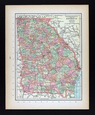 1894 George Cram Map Georgia Atlanta Savannah Athens Macon Columbus Dalton Rome - Image 1 of 4