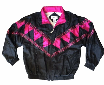 Vintage Windbreaker JANEVE Women’s Hot Pink Black Hip Hop Size LARGE 1990’s - Image 1 of 4
