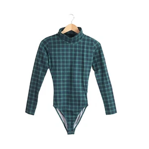 NEU Vintage 90er karierter Rollkragen Body Oberteil Baumwolle Deadstock adretter Grunge Neu mit Etikett - Bild 1 von 6