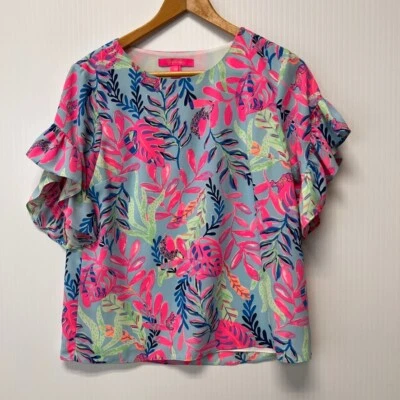 Lilly Pulitzer 衬衫女式超小号 Darlah Spot 荷叶边派对核心 No — 第 1/4 张图片