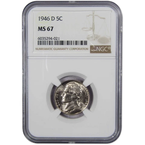 1946 D Jefferson Nickel 5 Cent Piece MS 67 NGC 5c US Coin SKU:IPC2824 Cover