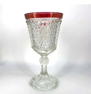 Vintage Indiana Glass Diamond Point Tall Ruby Flash Footed Urn Vase - Picture 1 of 5