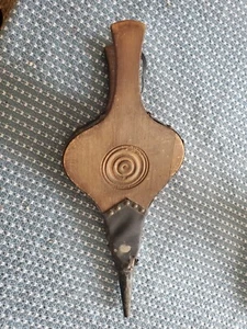 Antique Wood And Leather Fireplace Bellows W Studs And Carving Good Shape - Picture 1 of 5