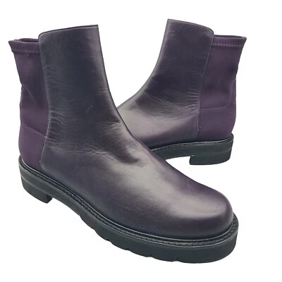 STUART WEITZMAN 5050 Lift Pull-On Bootie Leather/Stretch Panel Aubergine 6.5 New - Image 1 of 4