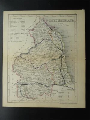 c1854 England Antique County Map of NORTHUMBERLAND by Joshua Archer - Image 1 of 2