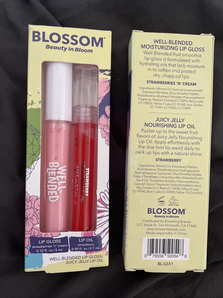 Brillo de labios Blossom Strawberries n Cream y aceite de labios de gelatina jugosa de fresa A23-2 Foto 1 de 1