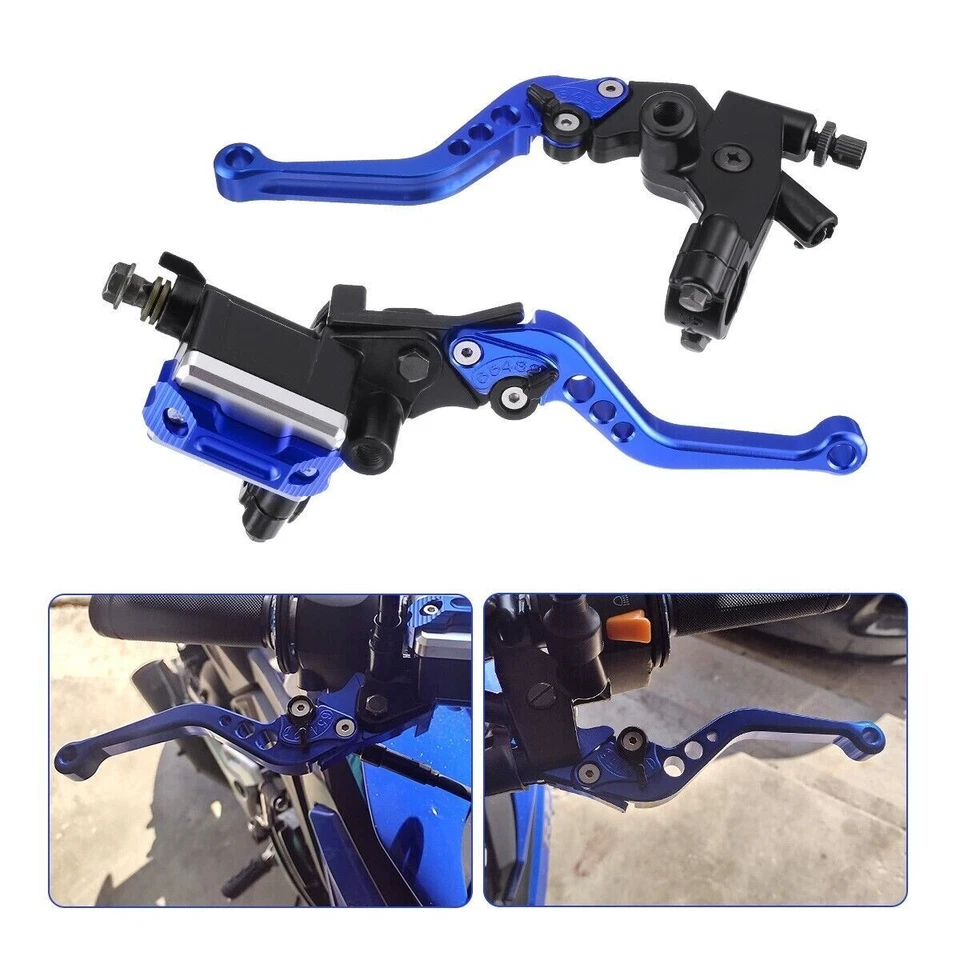 Juego de palancas de depósito cilindro maestro embrague freno CNC moto universal azul 7/8"" Foto 1 de 4