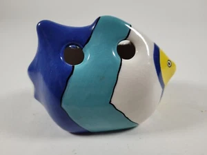 Ceramic Fish Bathroom Decor Blue White And Yellow Pottery Toothbrush Holder - Picture 1 of 4