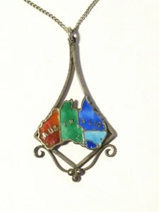 Collar Lavalier Colgante Art Deco PLATA Esmalte Australia en Cadena De Colección - Imagen 1 de 8