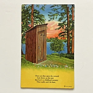 Outhouse Poetry/Humor Linen Postcard c1930-45 Posted - Picture 1 of 3