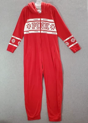 PINK Victoria's Secret Women Sleepwear M Red One Piece Pajama Fair Isle READ - Image 1 of 4