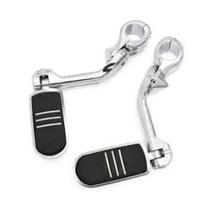 Chrome Long Highway Foot Pegs 1-1/4" Bars Fit For Harley Road King Street Glide - Picture 1 of 10