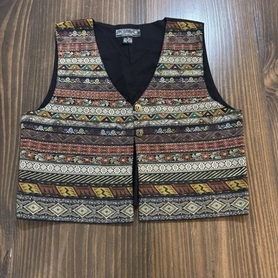 AGAPAO COLLECTION Vest Mens Large Multicolor Boho Tribal Woven Cotton Button - Image 1 of 4