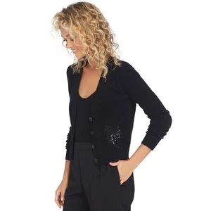 Cárdigan NUMERO VENTUNO Nº 21 Recortado Cachemira Lentejuelas Negro Talla 44/M $1,090 {RR3} - Imagen 1 de 10
