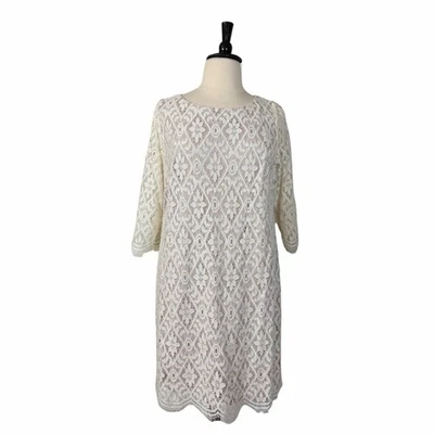 Eliza J New Cocktail Dress Ivory Cream Lace 3/4 Sleeve Shift Women’s Size 18W - Image 1 of 4
