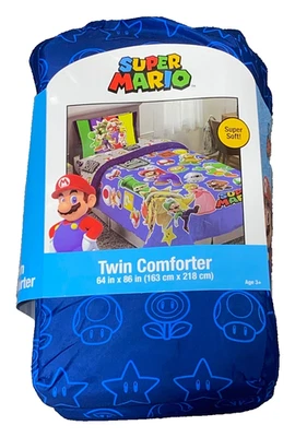 NWT SUPER MARIO BROTHERS Video Game Twin Reversible Microfiber Comforter Blanket - Image 1 of 2
