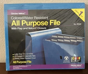 Globe-Weis Letter Size All Purpose File Water Resistant 13 Pockets Blue - Picture 1 of 2