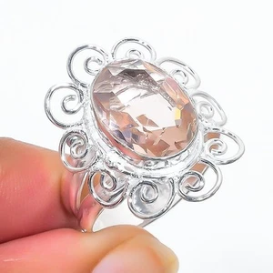 Peach Morganite Gemstone 925 Sterling Silver Jewelry All Size Ring For Gift - Picture 1 of 1