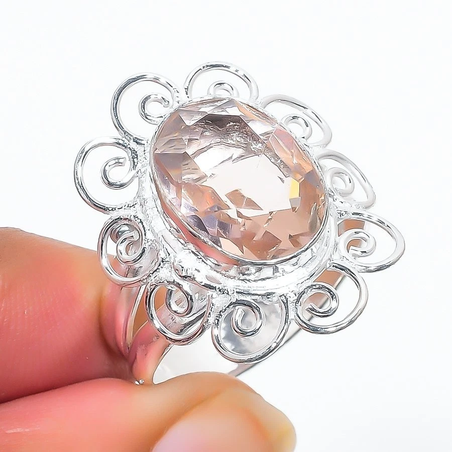 Peach Morganite Gemstone 925 Sterling Silver Jewelry All Size Ring For Gift - Image 1 of 1