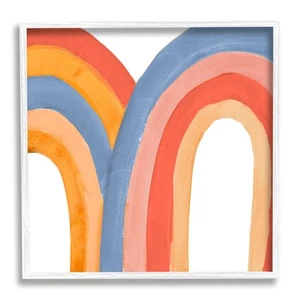 Playful Double Rainbow Art by Emily Navas, 17x17, White Frame - Picture 1 of 6