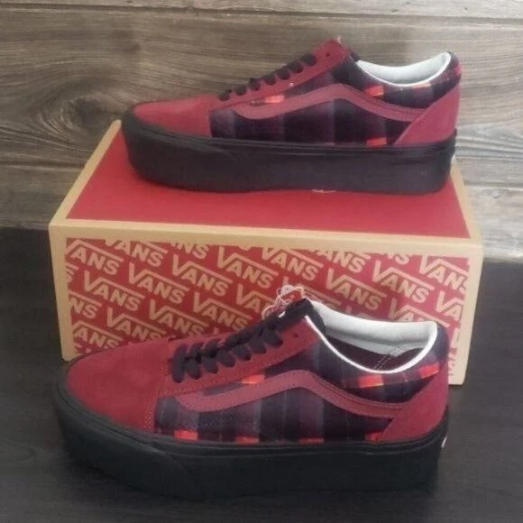Nuevo Vans Old Skool Rojo Cuadros Plataforma Zapatos Mujer Talla 8 Terciopelo Gótico Vamp Foto 1 de 4