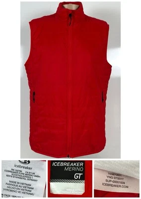 Chaleco Icebreaker GT Lana Merino Aislado Cremallera Completa Acolchado Para Hombre Talla Grande Rojo Foto 1 de 4