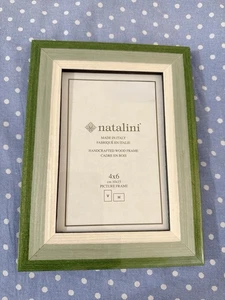 Natalini Wood Marquetry Picture Frame Natural Wood 4 X 6 New Handcrafted Green - Picture 1 of 3