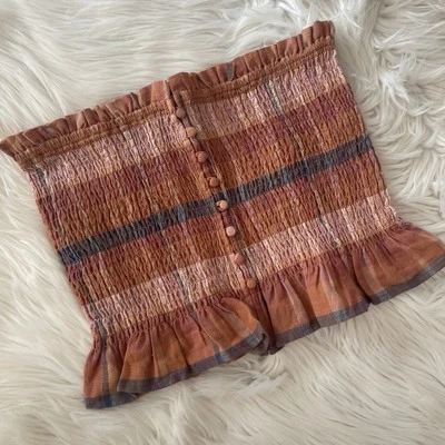 Nuevo con etiquetas Top American Eagle con Volantes Calado Sin Tirantes M Cuadros Cottagecore Coqueta  Foto 1 de 4