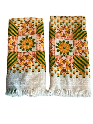 Vintage Riegel Homecare Kitchen Towels Fringe Print Set of 2 USA Made MCM READ - Image 1 of 4