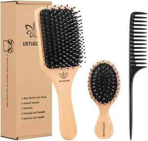 Boar Bristle Hair Brush and Comb Set for Women Men Kids, Best Natural Wooden and - Picture 1 of 7