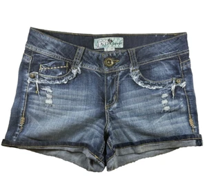 Jolt Jean Shorts Size 11 Blue Embroidery Flap Pockets Distressed Y2K Cuffed 3" - Imagen 1 de 16