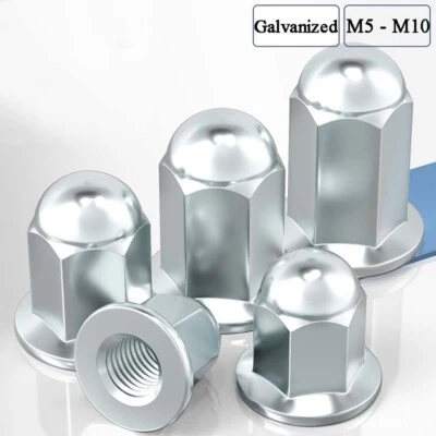 Verzinkt Verlängerte Flansch Hutmutter M5 M6 M8 M10 Hutmuttern Muttern 12mm-30mm - Bild 1 von 4