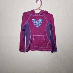 Rei Hoodie Rashguard Girls XS Plum Heart Kangaroo Pockets Raglan Sleeve Swim - Picture 1 of 6