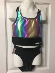 NWT GIRLS JUSTICE SPORT 2pc tankini BATHING SUIT SZ 12-14 large COLOR BLOCK - Picture 1 of 2