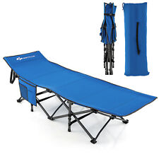 Wide Foldable Camping Cot Heavy-Duty Steel Indoor & Outdoor Sleeping Cot Blue