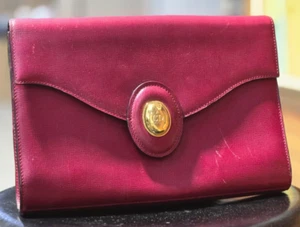 Christian Dior Boutique Vintage 80's Clutch Burgundy Leather Handbag - Picture 1 of 6