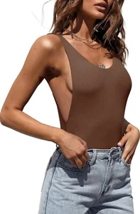 REORIA Womens Sexy Scoop Neck Backless Sleeveless Double Lined Thong Tank Top XL - Picture 1 of 5