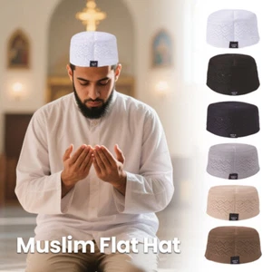 Soft Muslim Breathable Religious Flat Top Prayer Hat for Men Worship Daily Wear - Picture 1 of 19