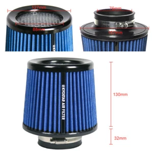 New 3" 76mm High Flow Inlet Dry Air Filter Cold Air Intake Cone Replacement BLUE - Picture 1 of 9