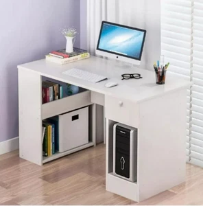 Computer Desk H Shaped PC Laptop Gaming Table W/ Book Shelves Bookcase UK - Picture 1 of 6