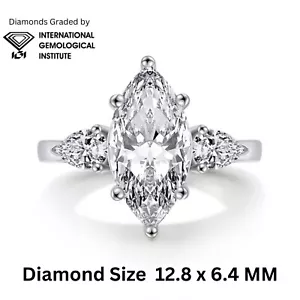 950 Platinum 2.00CT D/VS IGI Lab Grown Marquise Diamond Trilogy Engagement Ring - Picture 1 of 17