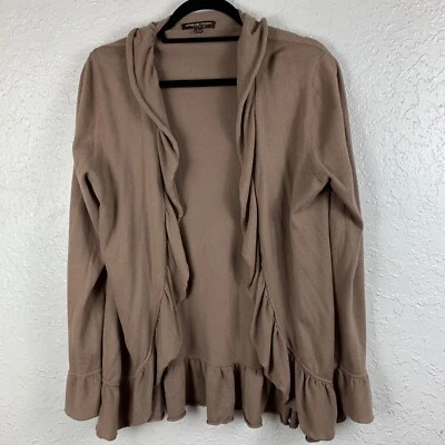Cárdigan Adrienne Vittadini Studio Mujer Frente Abierto Volantes Talla Grande Marrón Foto 1 de 4