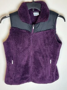 Columbia Purple and Black Fluffy Teddy Bear Soft Vest Women Size Small Full Zip - Picture 1 of 8