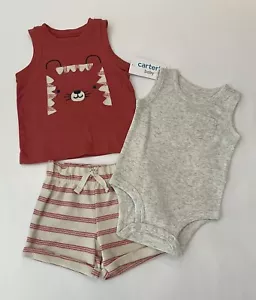 Carters Baby Boy Clothes 3 Months Shorts Shirt Bodysuit 3 PC Set Cute Outfit New - Picture 1 of 3